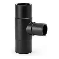 Reduced PEHD tee 90° SDR17 pipe fitting, 10 Bar, with long spigot ends.