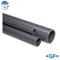 Grey PVC-C plastic pipe with a PN10 pressure rating.