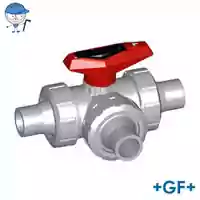 GF Type 543 PVC-C 3-way L-port ball valve with solvent cement spigots.