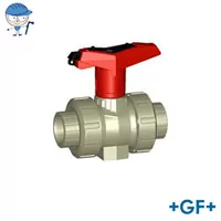 PP-H ball valve type 546 with red lockable handle, 10 Bar.