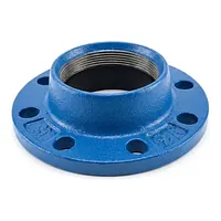 Blue AQZ flange adaptor for PE and PVC pipes.