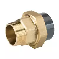 PVC-U to male brass threaded union fitting, 16 Bar pressure rating.