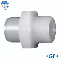 GF+ PVDF male adaptor nipple with a metric R thread, 16 Bar.