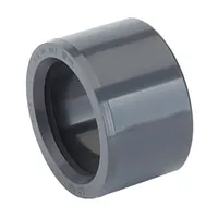 PVC-U reducing bush for industrial piping, durable grey plastic short reducer fitting for pressure systems.