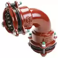 Red 16 Bar cast iron Wide Range Bend Restraint for 90-degree pipe connections.