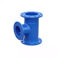 Blue reduced flanged tee pipe fitting with a smaller side branch.