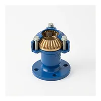 Blue restrained flange adaptor with a cutaway view showing the internal brass grip ring.