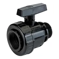 PVC-U single union ball valve with female threaded socket and male thread, 16 Bar.