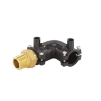 PE100 polyethylene to brass transition 90° elbow with a male threaded end, 16 Bar.