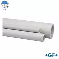 PP-H standard pipe S5/SDR11 for PN10 pressure applications, shown in three diameters.