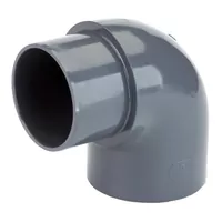 90-degree M/F threaded PVC-U elbow fitting for industrial piping, grey plastic male-female pressure connector.