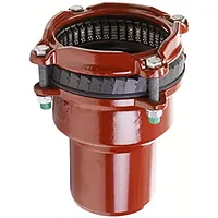 Red cast iron wide range reduced spigot end restraint for 16 Bar pipes.
