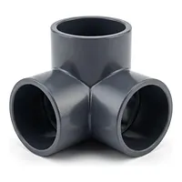 Three-way 90-degree PVC-U elbow pipe fitting for industrial corner connections, durable grey plastic pressure connector.