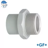 PP-H standard adaptor nipple with metric R male thread, 10 Bar rating.