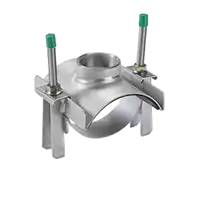 1-inch Rp saddle clamp in stainless steel, rated for 16 Bar pressure.