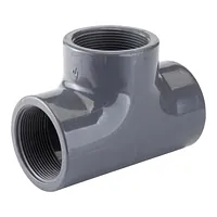 PVC-U 90 degree female threaded tee pipe fitting for industrial plumbing, irrigation, and water treatment systems.