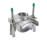 Rp 3/4-inch stainless steel saddle clamp with 16 Bar pressure rating.