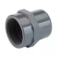 Grey PVC-U threaded adaptor with internal threads, rated for 16 Bar.