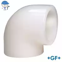 Standard 90-degree PVDF elbow fitting, 16 Bar.