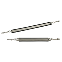 Adjustable stainless steel bands with black liners and threaded ends.