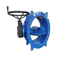 Blue ductile iron double eccentric butterfly valve with manual handwheel gearbox