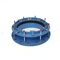Big size blue restrained flange adaptor for PE/PVC pipe, rated PN 10/16.