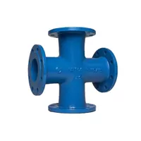 Blue all-flanged reducing cross pipe fitting.