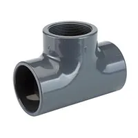 Grey PVC-U threaded central offtake tee with 16 Bar pressure rating.