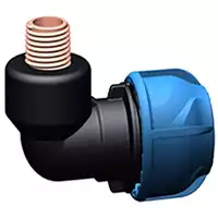Polypropylene 90-degree male iJoint elbow with a metal threaded transition, rated for 16 Bar.