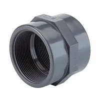 Grey PVC-U threaded double socket pipe fitting, 16 Bar.