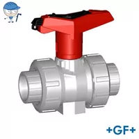PVC-C ball valve Type 546 with a lockable red handle, 16 Bar.