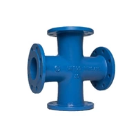 Blue all-flanged reducing cross pipe fitting.