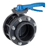 Lever-operated PVC-U butterfly valve, 16 Bar, with included flange kit.