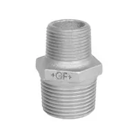 Galvanized steel reducing nipple with male threads and a 20 Bar pressure rating.