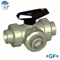 3-Way ball valve Type 543 in PP-H, rated for 10 Bar.