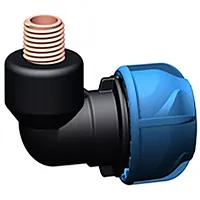 Polypropylene 90-degree male iJoint elbow with a metal threaded transition, rated for 16 Bar.