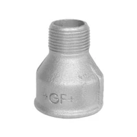 Galvanized steel reducing socket with female to male pipe threads, 20 Bar pressure rating.