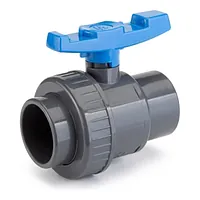 PVC-U single union ball valve with solvent cement sockets, 16 Bar.