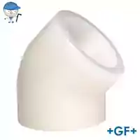 Standard 45° PVDF elbow fitting with a 16 Bar pressure rating.