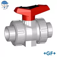 GF+ Type 546 PVC-C ball valve with red handle, 10 Bar.
