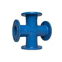 Blue all-flanged reducing cross pipe fitting.