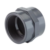 Grey PVC-U threaded double socket pipe fitting, 16 Bar.