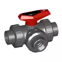 PVC-U 3-Way L-port ball valve Type 543, 16 Bar, with a red handle.