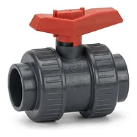 GF Type 375 PVC-U ball valve with 16 Bar rating and metric cement sockets.