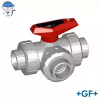 3-Way PVC-C ball valve Type 543 with L-port, rated for 10 Bar.