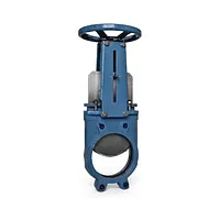 Blue ductile iron knife gate valve with non-rising stem and manual handwheel
