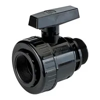 PVC-U single union ball valve with female threaded socket and male thread, 16 Bar.