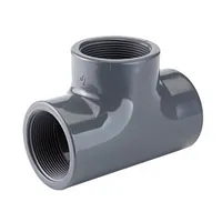 PVC-U 90 degree female threaded tee pipe fitting for industrial plumbing, irrigation, and water treatment systems.