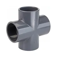 Dark grey PVC-U 90 degrees cross fitting for pressure pipes