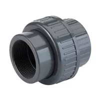 Plain to threaded PVC-U union with o-ring, 16 Bar.